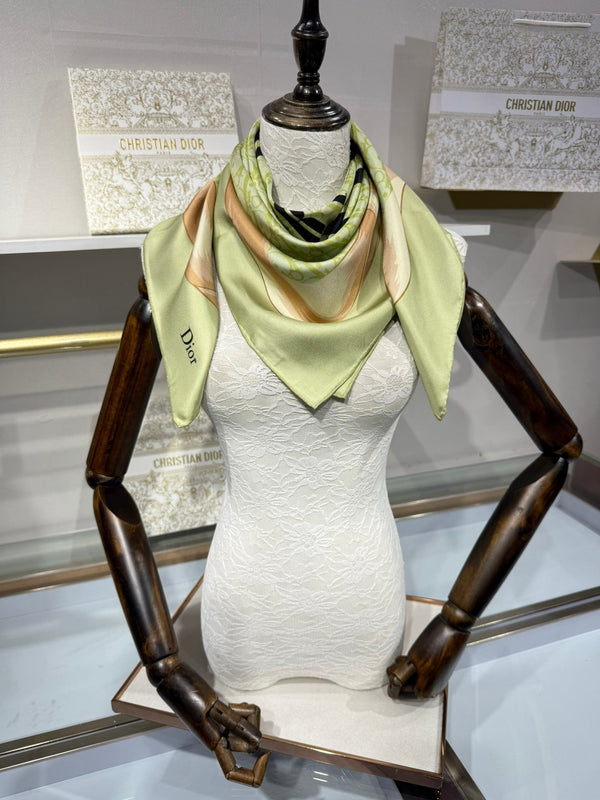 CD 2026 Square Scarf 90cm Green Silk 214754