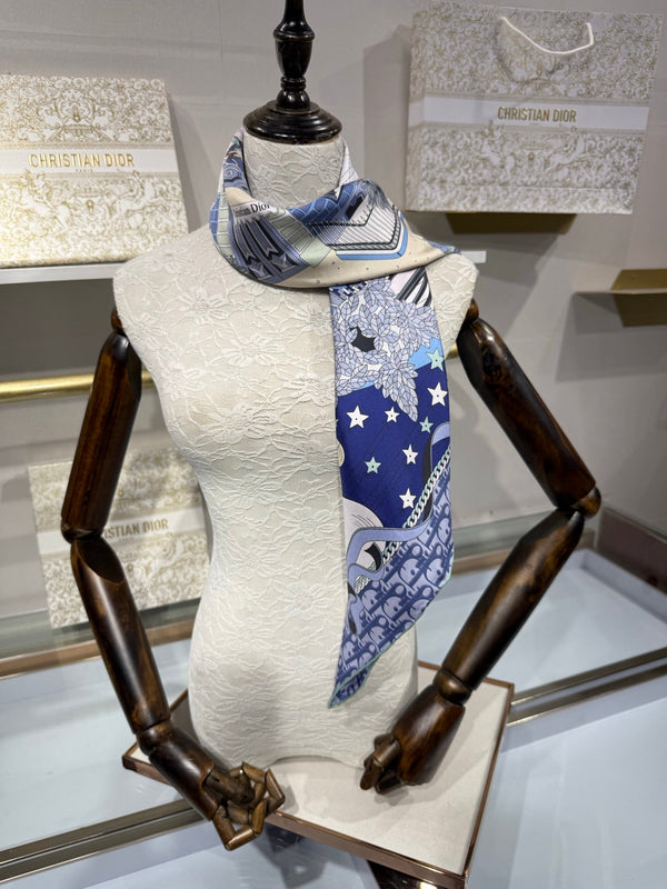CD Avenue Scarf 90x90cm Blue Colorful Twill Silk 209102