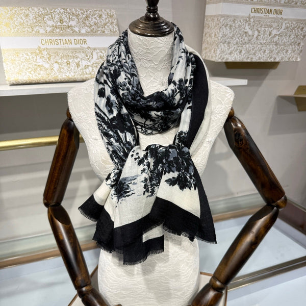 CD 26s Toile de Jouy Floral Garden Scarf 200*100cm Cashmere 215657