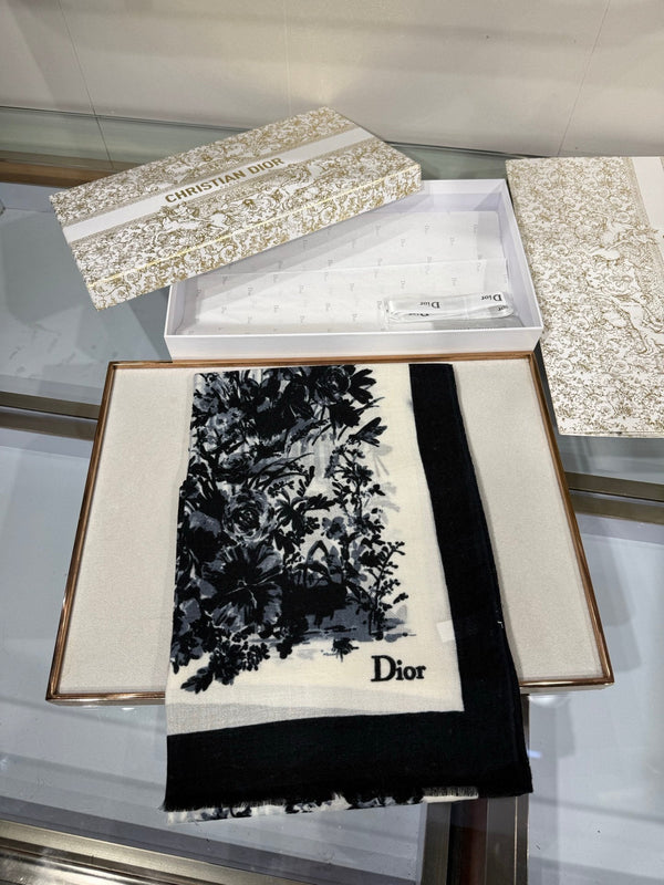 CD 26s Toile de Jouy Floral Garden Scarf 200*100cm Cashmere 215657