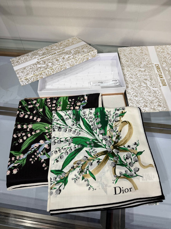 CD 26s Dior Lily of the Valley Scarf 140x140cm Cashmere Silk 215660