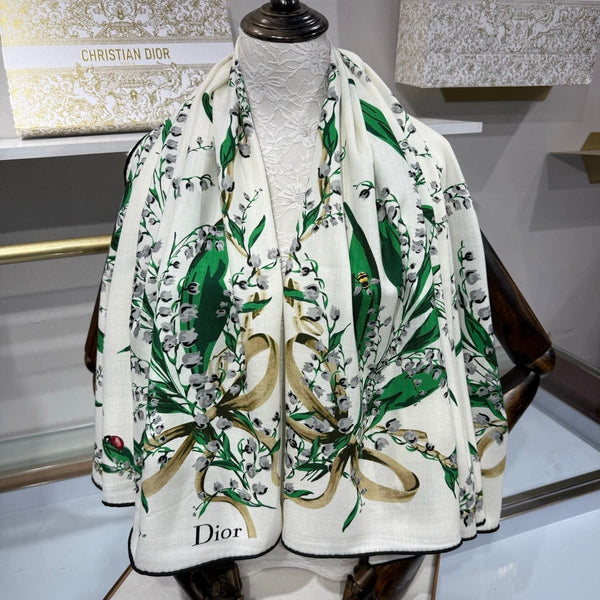 CD 26s Dior Lily of the Valley Scarf 140x140cm Cashmere Silk 215660