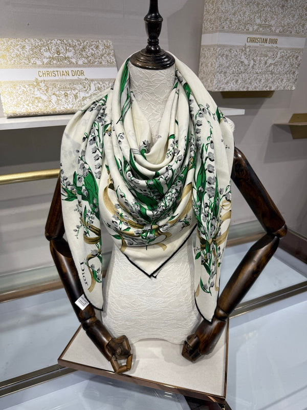 CD 26s Dior Lily of the Valley Scarf 140x140cm Cashmere Silk 215660