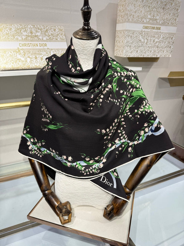 CD 26s Dior Lily of the Valley Scarf 140x140cm Cashmere Silk 215662