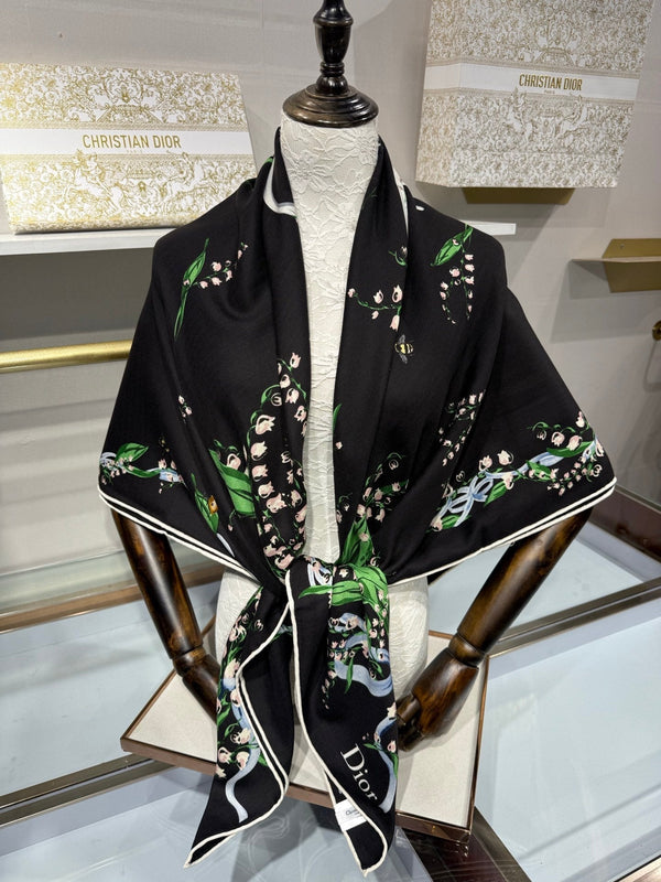 CD 26s Dior Lily of the Valley Scarf 140x140cm Cashmere Silk 215662