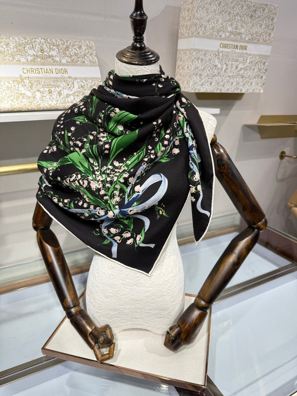 CD 26s Dior Lily of the Valley Scarf 140x140cm Cashmere Silk 215662
