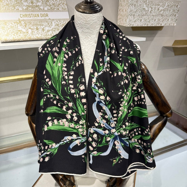CD 26s Dior Lily of the Valley Scarf 140x140cm Cashmere Silk 215662