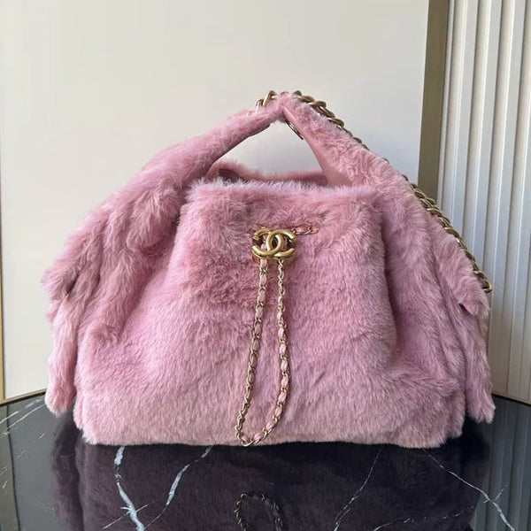 CC 2026 Hobo Bag 30cm Pink Fur Leather