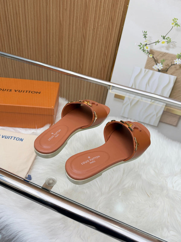 LV Mare Flat Mule Brown Sheepskin