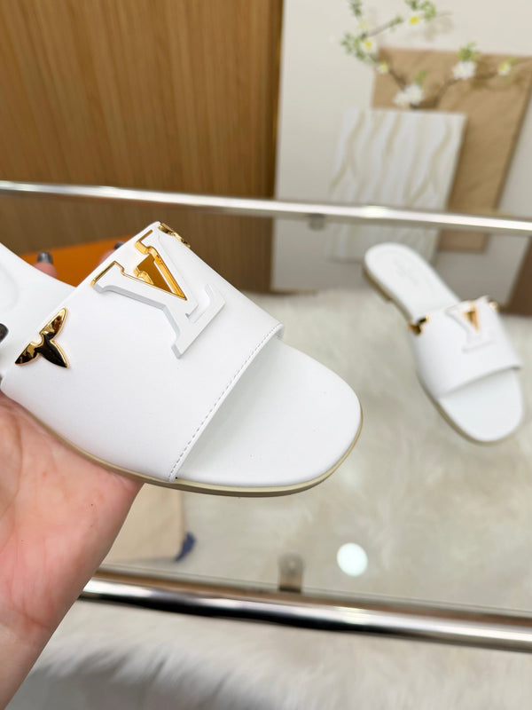 LV Mare Flat Mule White Sheepskin