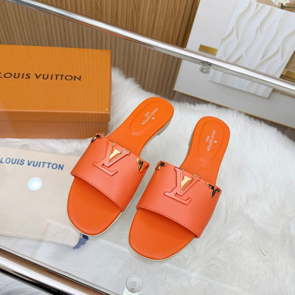 LV Mare Flat Mule Orange Sheepskin
