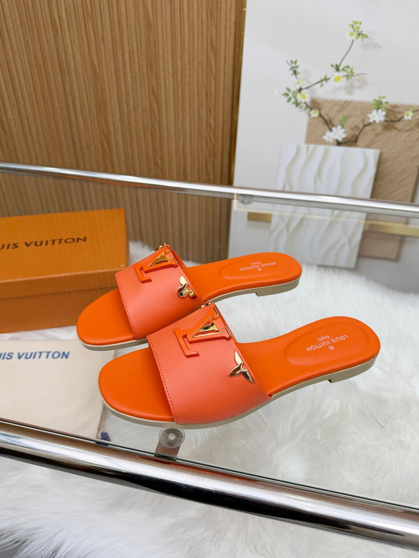 LV Mare Flat Mule Orange Sheepskin