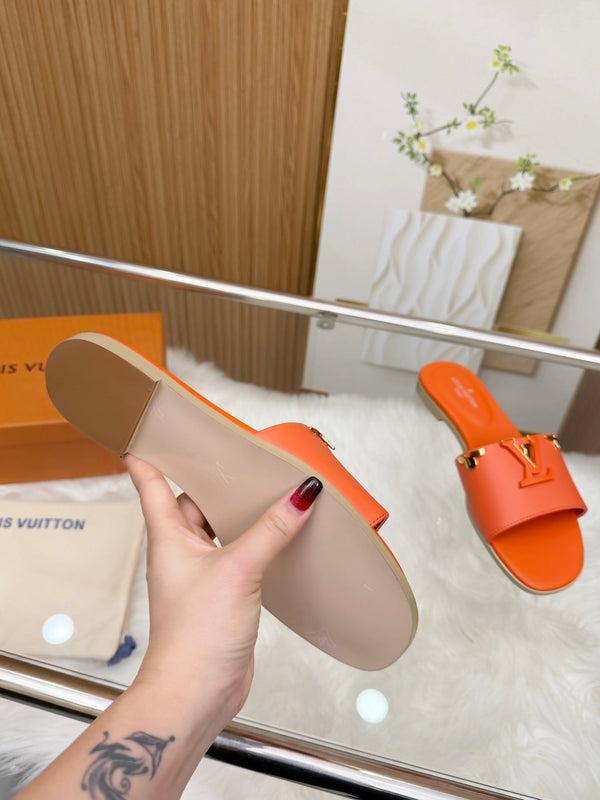 LV Mare Flat Mule Orange Sheepskin