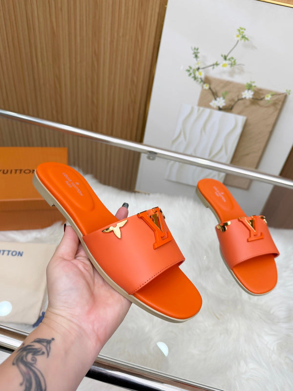 LV Mare Flat Mule Orange Sheepskin
