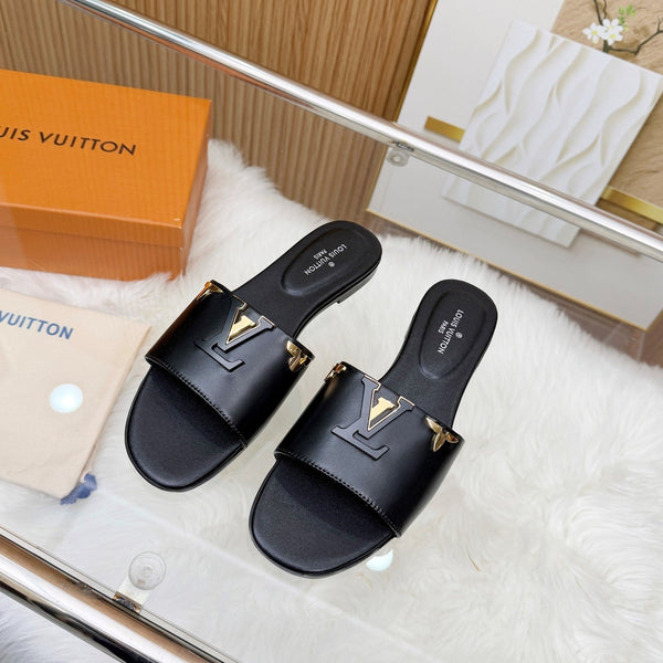 LV Mare Flat Mule Black Sheepskin
