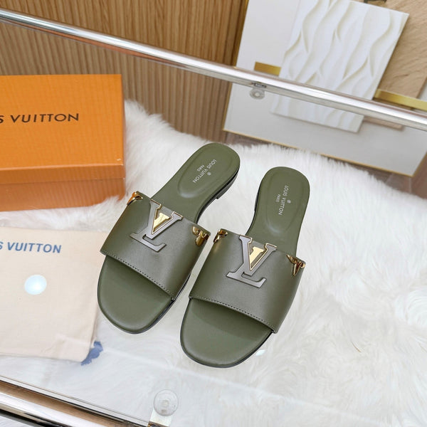 LV Mare Flat Mule Olive Green Sheepskin