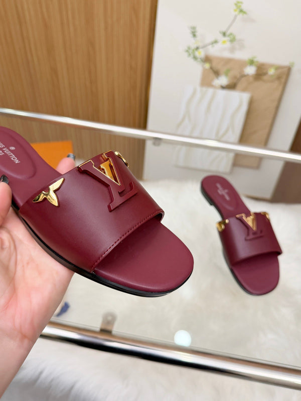 LV Mare Flat Mule Burgundy Sheepskin