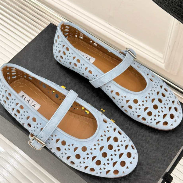 Alaia Women's Ballet Flat Light Blue Suede 293224