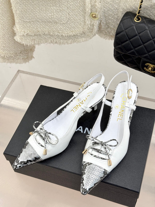 CC 25C Bowknot Slingback Sandal 60mm White Sheepskin Mix Python Pattern 265652