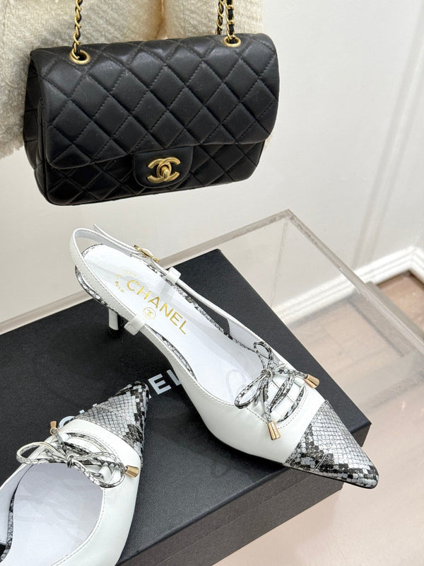 CC 25C Bowknot Slingback Sandal 60mm White Sheepskin Mix Python Pattern 265652
