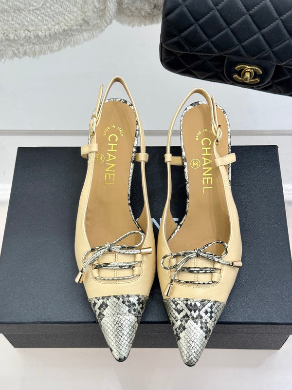 CC 25C Bowknot Slingback Sandal 60mm Beige Sheepskin Mix Python Pattern 265653