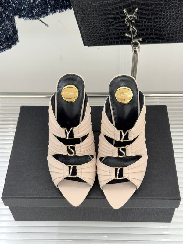 YSL Emilie Stiletto Mule Sandals 11cm Cream Satin 642912