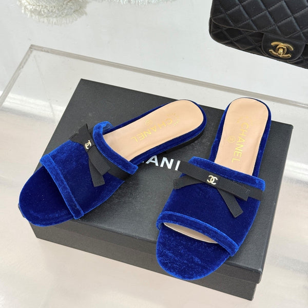 CC 26S Double C Bow Braid Slippers Blue Velvet 717787