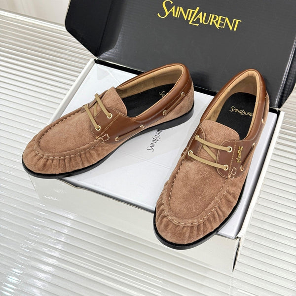 YSL 26s Le Bateau Loafer Dark Brown Calfskin Suede 992280