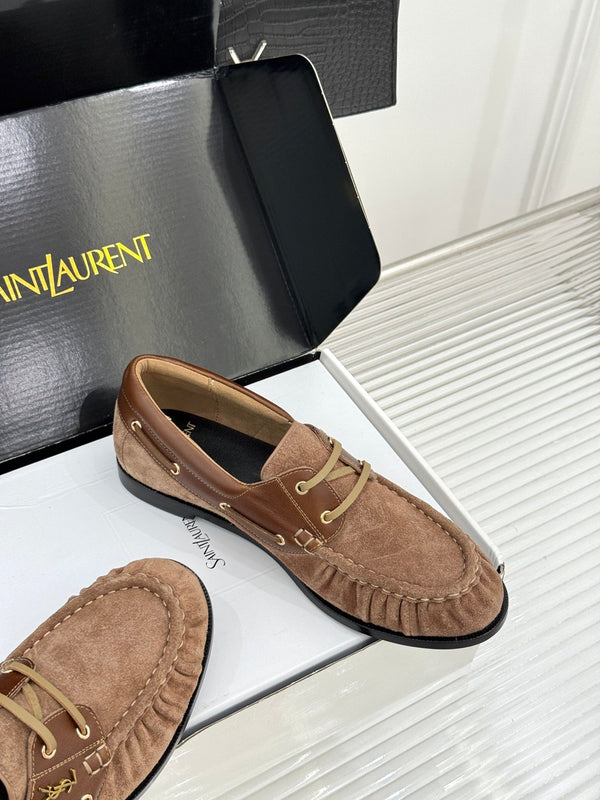 YSL 26s Le Bateau Loafer Dark Brown Calfskin Suede 992280