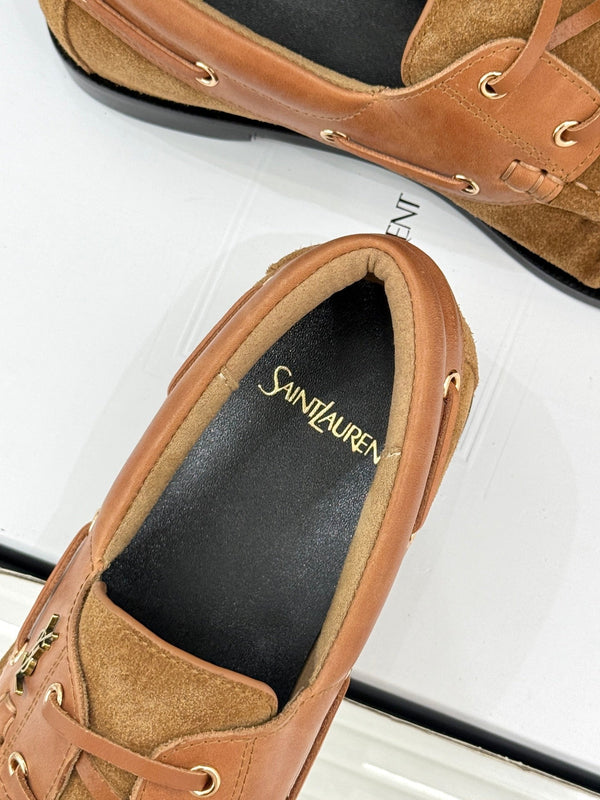 YSL 26s Le Bateau Loafer Tan Brown Calfskin Suede 992281