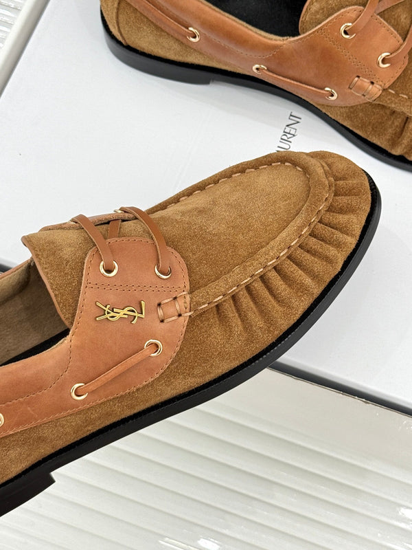 YSL 26s Le Bateau Loafer Tan Brown Calfskin Suede 992281