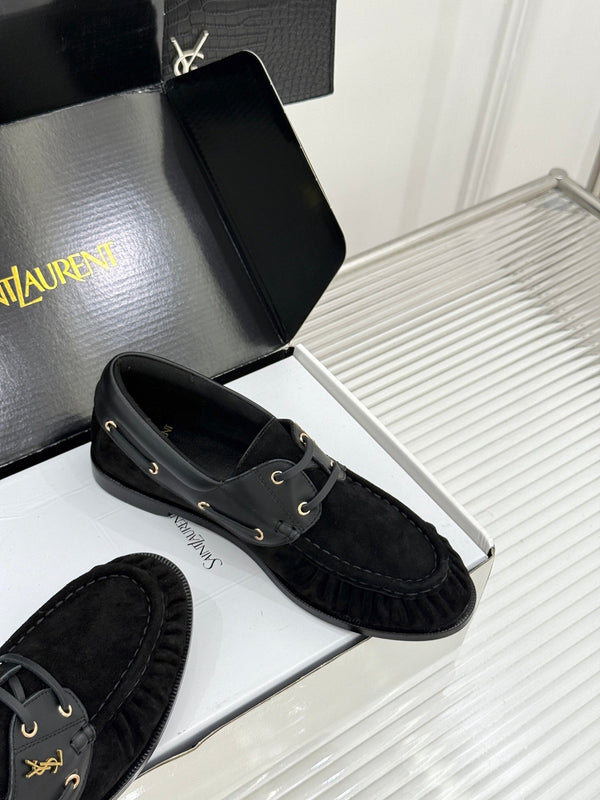 YSL 26s Le Bateau Loafer Black Calfskin Suede 992282