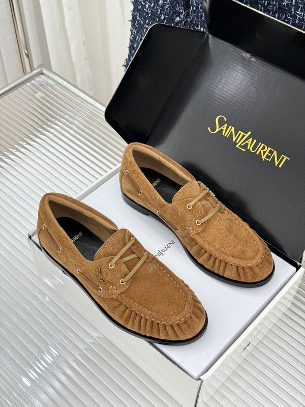 YSL 26s Le Bateau Loafer Tan Brown Suede 992286