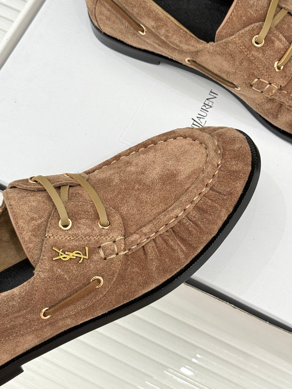 YSL 26s Le Bateau Loafer Brown Suede 992287