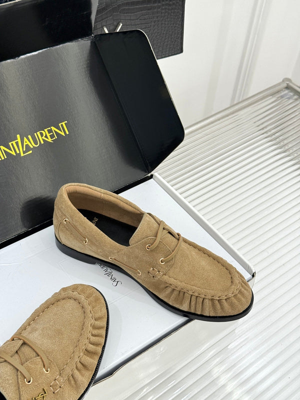 YSL 26s Le Bateau Loafer Beige Suede 992288