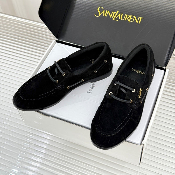 YSL 26s Le Bateau Loafer Black Suede 992290