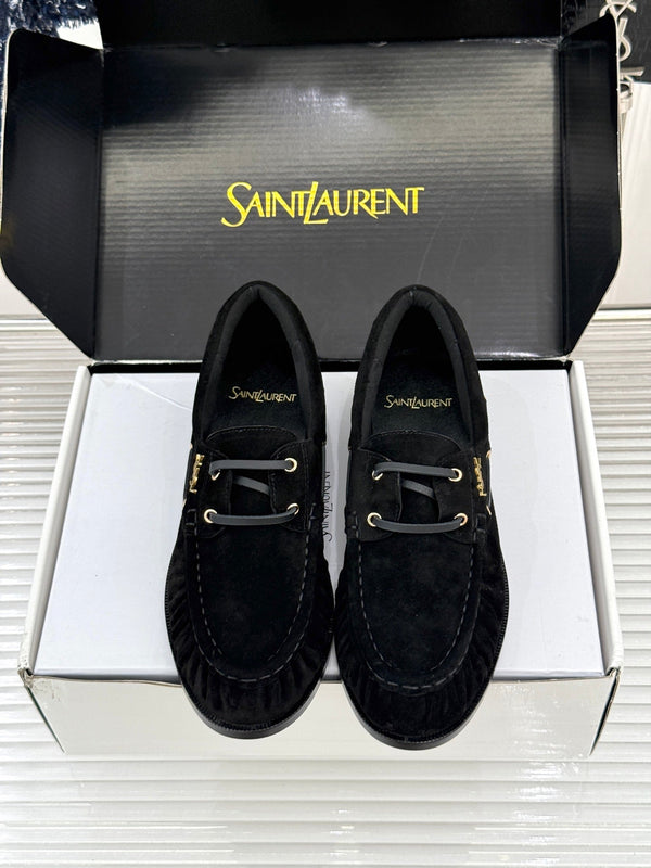 YSL 26s Le Bateau Loafer Black Suede 992290