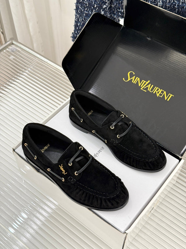 YSL 26s Le Bateau Loafer Black Suede 992290