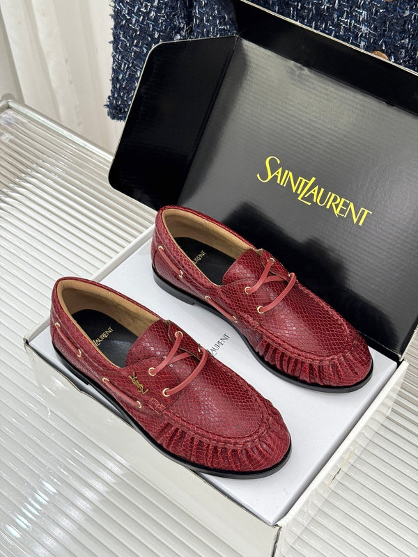 YSL 26s Le Bateau Loafer Burgundy Lizard-embossed Leather 992292