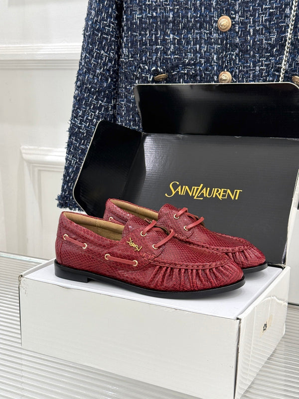 YSL 26s Le Bateau Loafer Burgundy Lizard-embossed Leather 992292