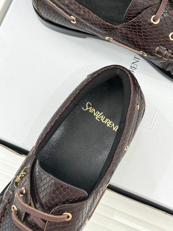 YSL 26s Le Bateau Loafer Coffee Lizard-embossed Leather 992293