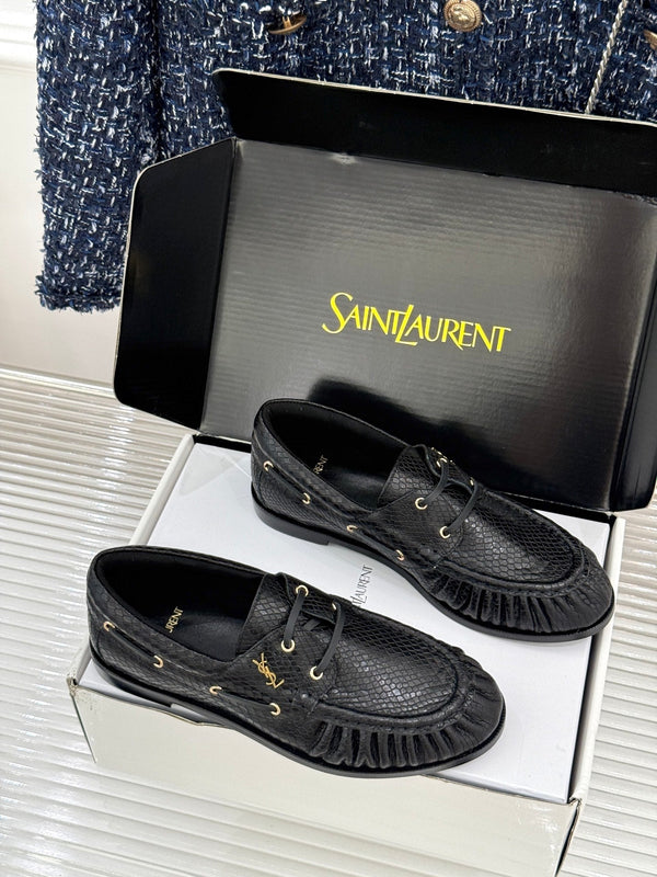 YSL 26s Le Bateau Loafer Black Lizard-embossed Leather 992294
