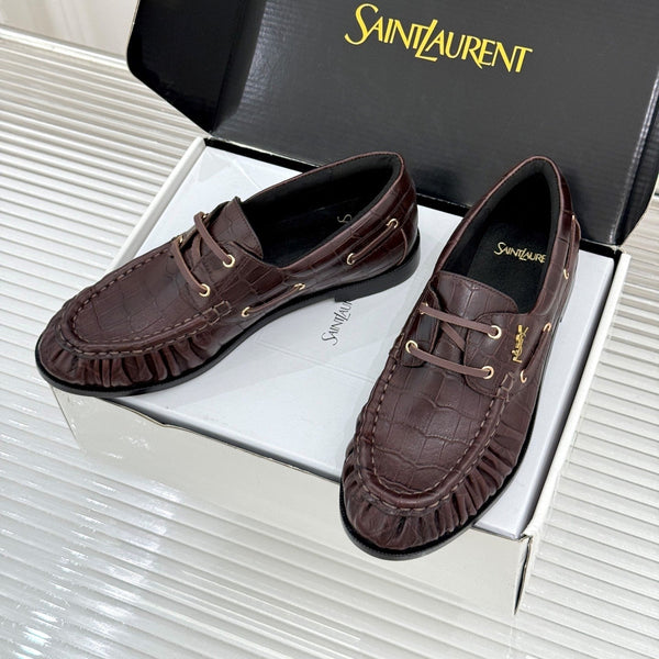 YSL 26s Le Bateau Loafer Coffee Croc-embossed Leather 992298