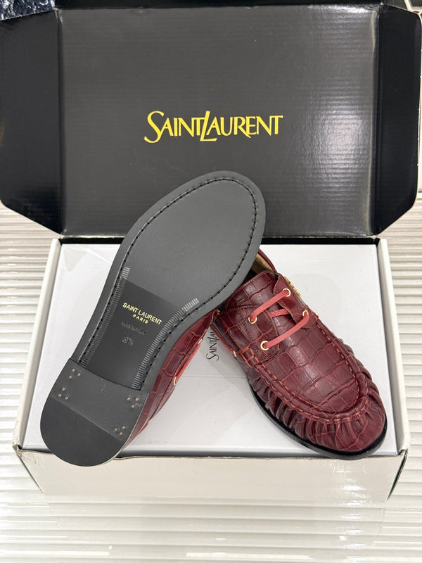 YSL 26s Le Bateau Loafer Burgundy Croc-embossed Leather 992299