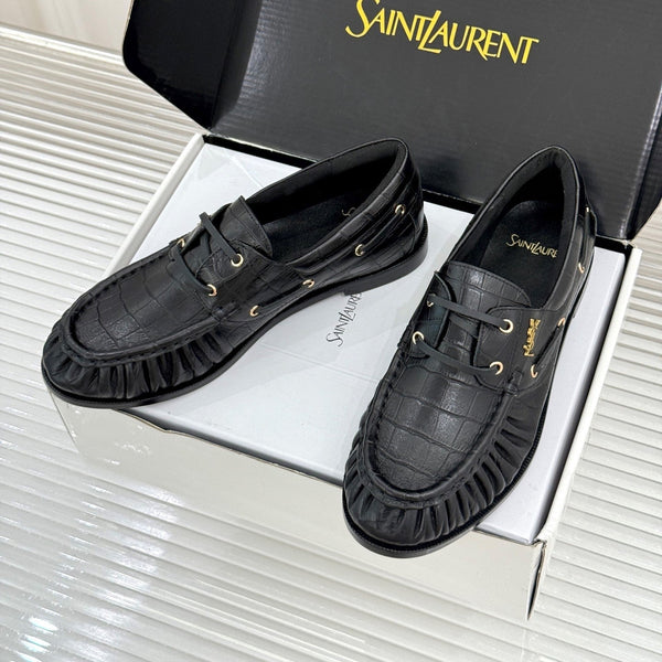 YSL 26s Le Bateau Loafer Black Croc-embossed Leather 992300