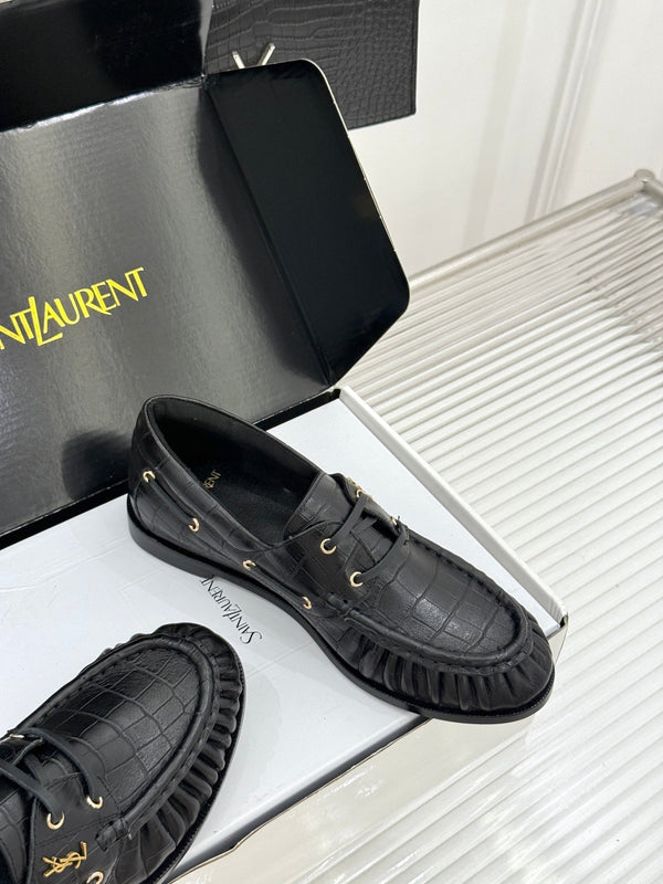 YSL 26s Le Bateau Loafer Black Croc-embossed Leather 992300