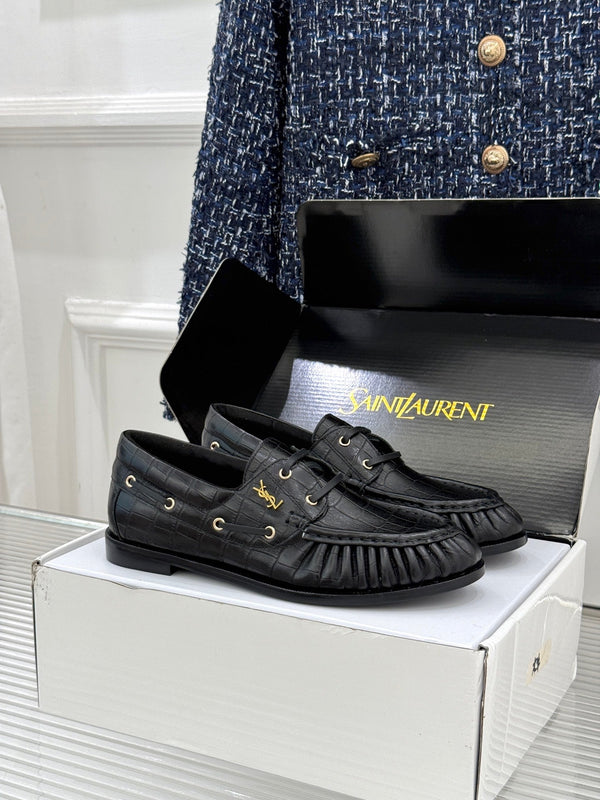 YSL 26s Le Bateau Loafer Black Croc-embossed Leather 992300