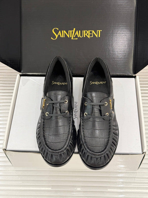 YSL 26s Le Bateau Loafer Black Croc-embossed Leather 992300