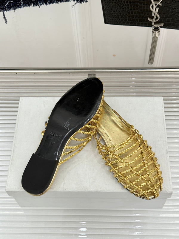 CE 26s Scoobie Braided Mules Gold Lambskin 991454