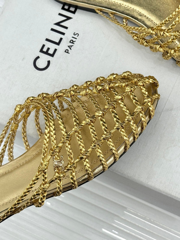 CE 26s Scoobie Braided Mules Gold Lambskin 991454